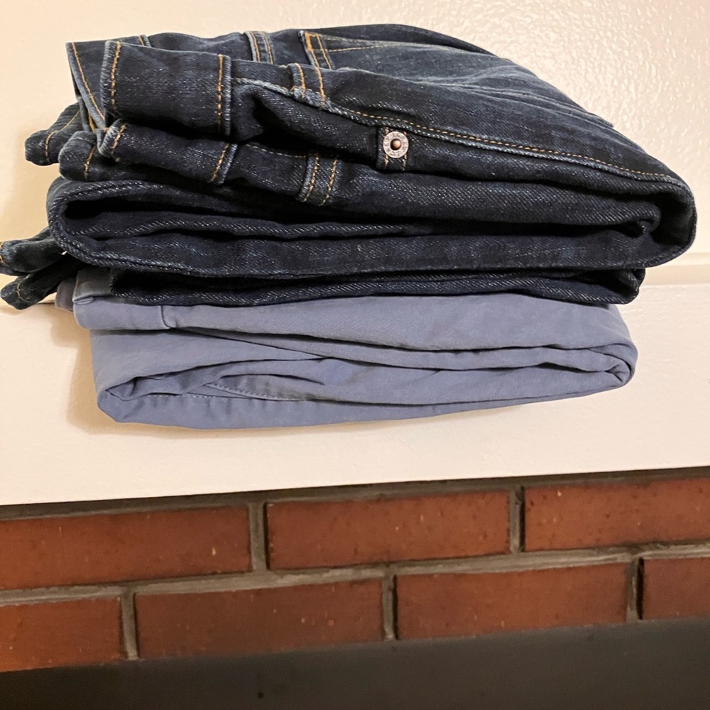 (2) J. Crew Men 33x32 Jeans, and (1) Gap Factory blue khaki 33x32